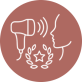 An illustrated icon showing a facial profile with a treatment device emitting sound waves, surrounded by a star and laurel wreath.