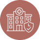 An emblem depicting a medical facility with a shield symbol, representing safety and trust.