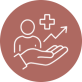 An illustration showing a hand supporting a person with a medical symbol and a growth arrow.